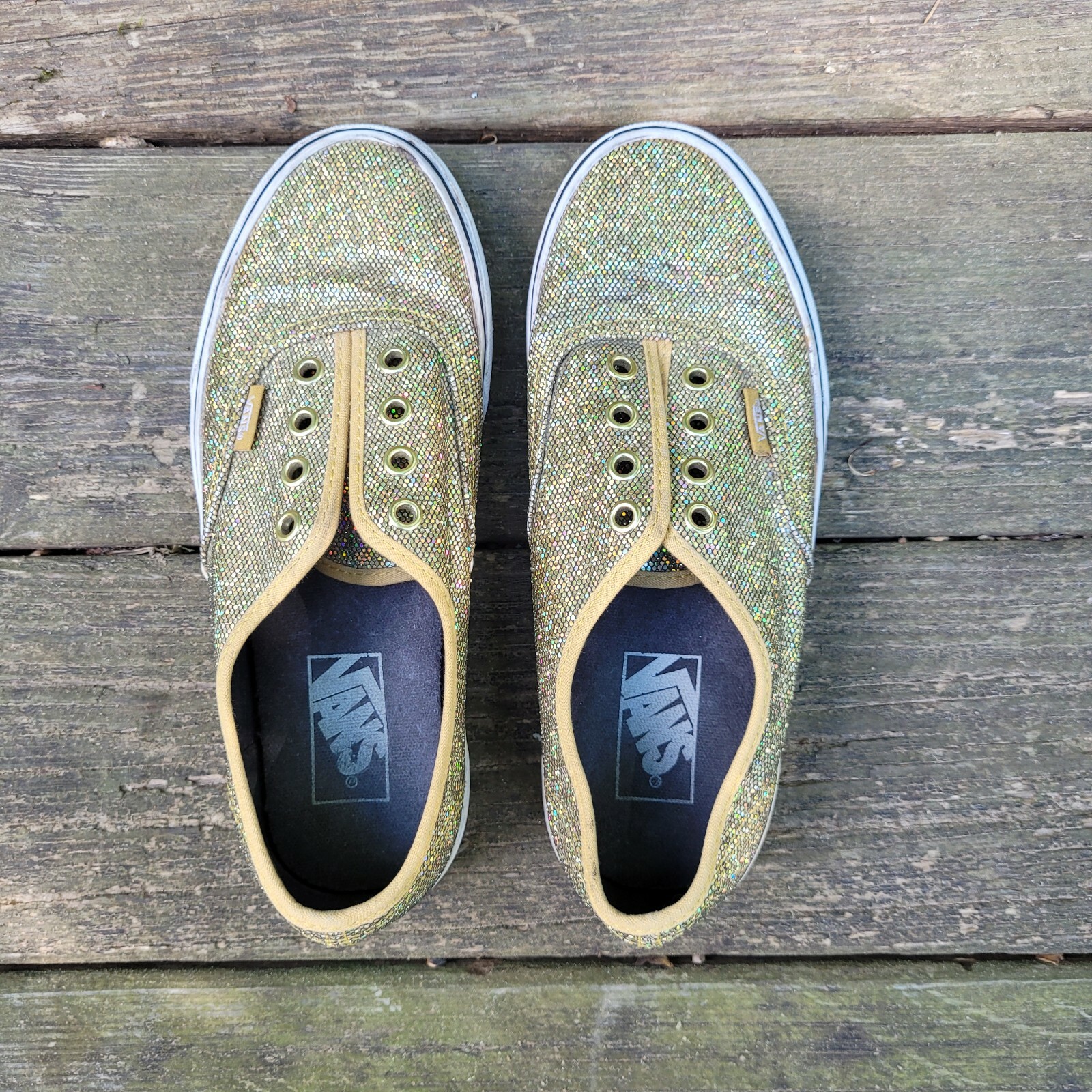 Vans Authentic Glitter Gold Low Sneakers, No Laces, Women's Size 7 Men's  5.5 | eBay