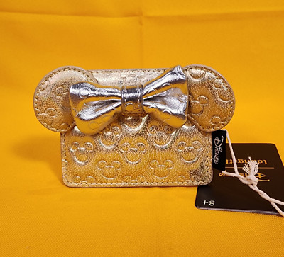 Loungefly Disney Minnie Mouse Bow Metallic Gold Silver Quilted Cardholder NEW
