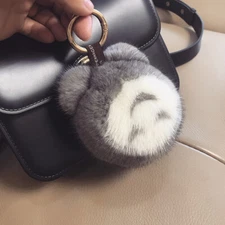 Cute Real Mink Fur Totoro Fur Ball Pompom Keyring Bag Phone Pendant Kids Gift