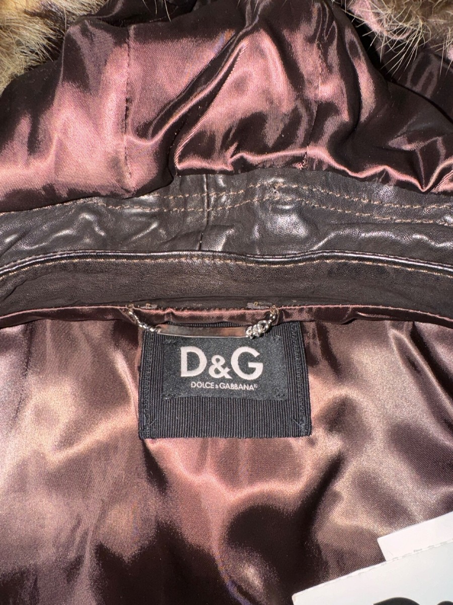 New Men $4,990 Dolce & Gabbana D&G Brown Leather Jacket with Fur L