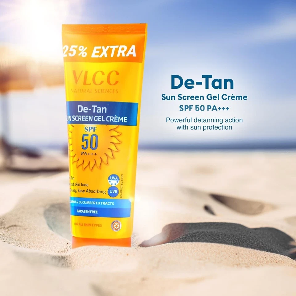 VLCC De-Tan SPF 50 PA+++ Sunscreen Gel Crème With Cucumber 100g + 25g Free - Image 2 of 4