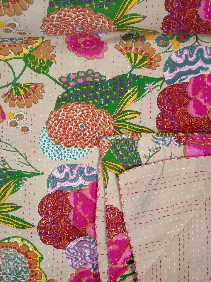 Colcha edredón Kantha floral vintage colcha india cobertor arte Foto 4 de 4
