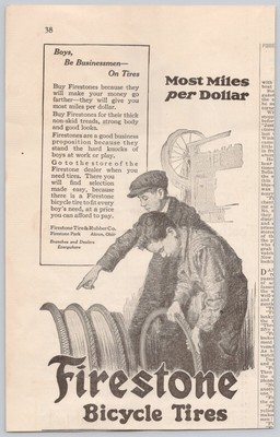1920 Firestone Bicycle Tires Most Miles Per Dollar ANTIQUE PRINT AD AB20