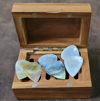 6 Abalone seashell MOP Guitar Picks Best Quality Musical gift in Rare Wodden Box