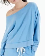 Womens Cotton Long-Sleeve Lounge Top Blue - Jenni Medium