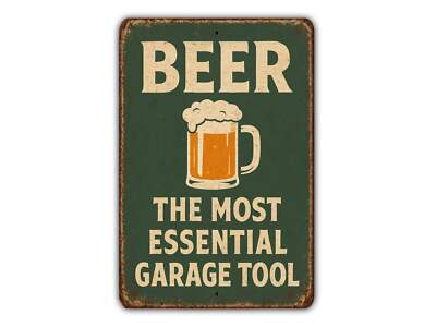 Beer The Most Essential Garage Tool Metal Sign   Funny Vintage Style Wall Décor