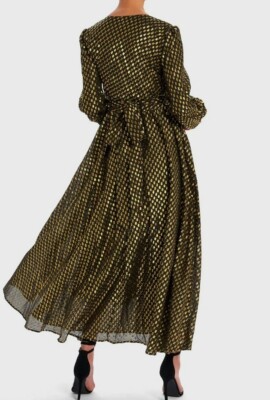 Forever unique GOLD AND BLACK FOIL PRINT LONG SLEEVE MAXI DRESS size 10 RRP  250 | eBay UK