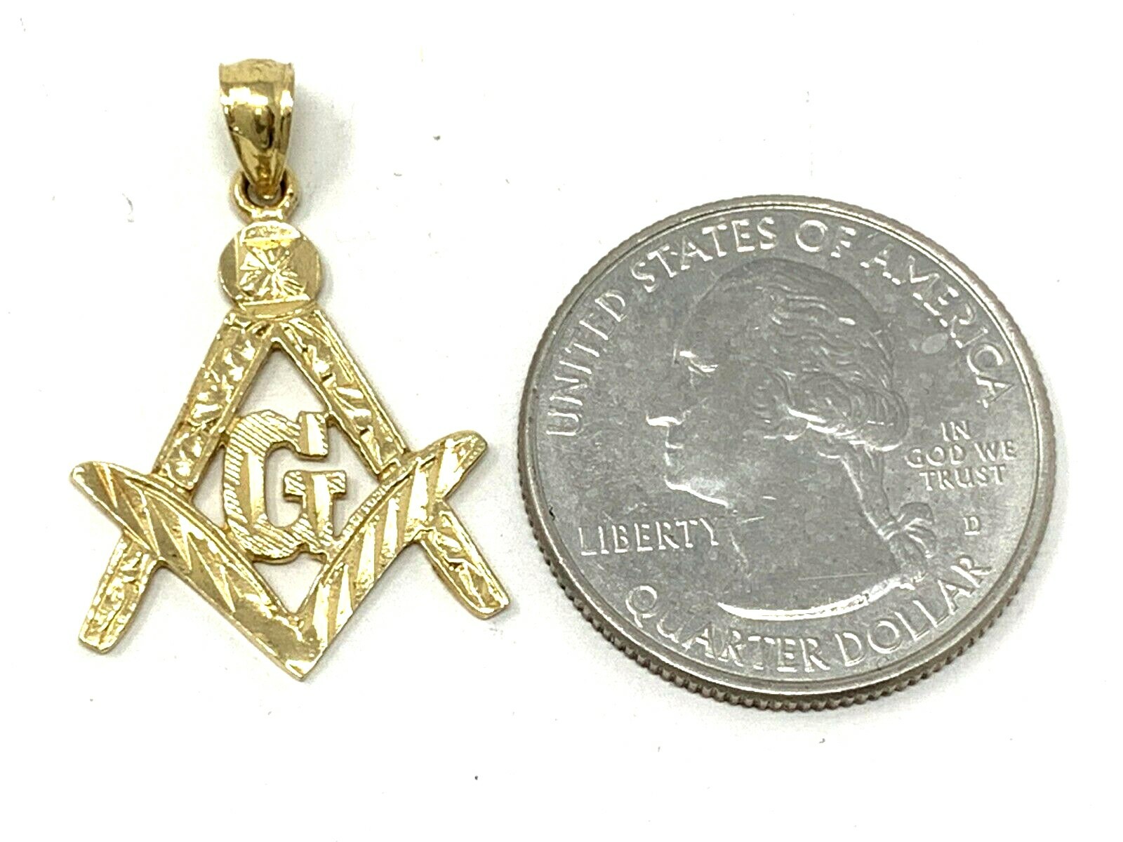 14k Yellow Gold Solid Diamond Cut Freemason Masonic Pendant 1.16" 1.6