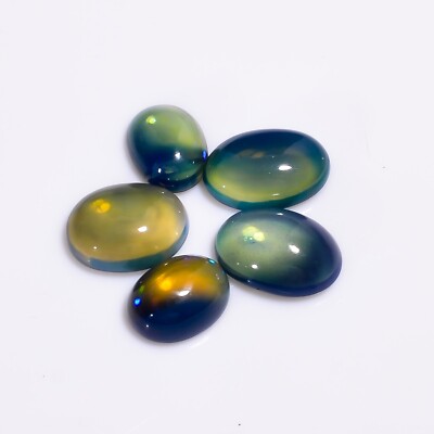 Natural Black Ethiopian Opal Oval Cabochon Loose Stone 5 Pcs 9.5 Ct 9X7 11X8mm