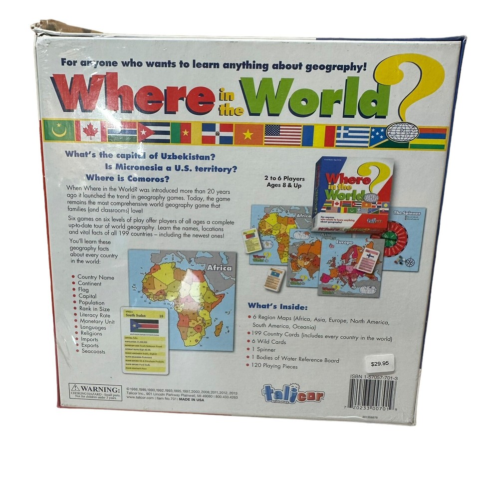 Where in the World Geography Board Game by Talicar Aristoplay 2006 NEW
