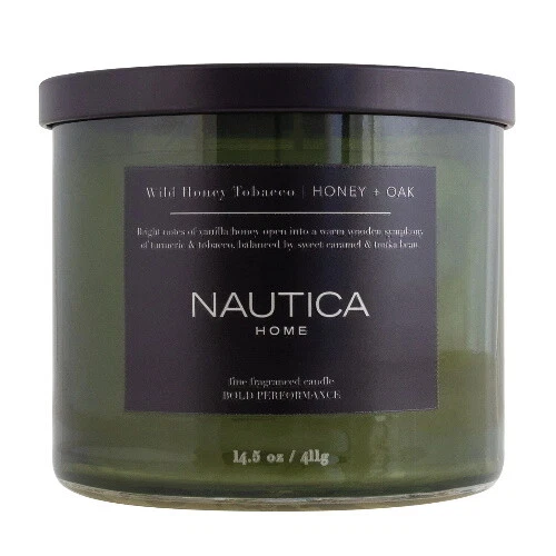 Wild Honey Tobacco by Nautica 14.5 oz Scented Candle Wax Soy Brand New