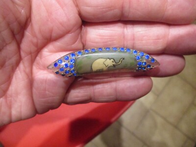 Broche Ancienne à L'éléphant - Plastique Et Strass Fantaisie, Occasion, Envoi France Lettre Suivie
