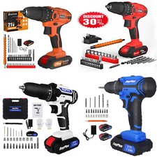 Electric Drill 3/8" Cordless Screwdriver Set Power Tool W/ Battery Charger Case