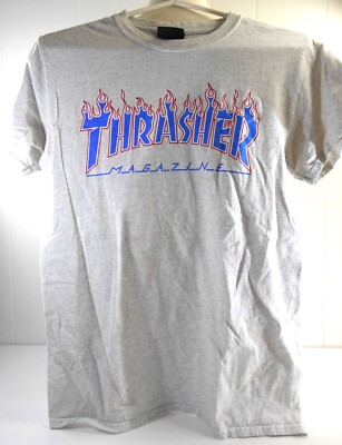 Vtg Thrasher Magazine Graphic T-shirt w/ Flame Logo Adult SMALL RN93846 ASH  GRAY