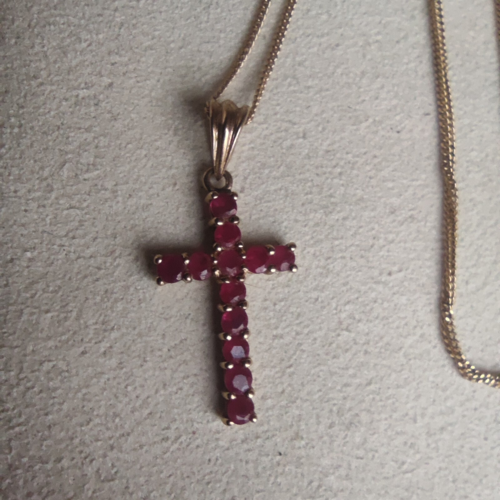 Vintage 9ct Solid Gold Ruby Cross Necklace Religi… - image 12