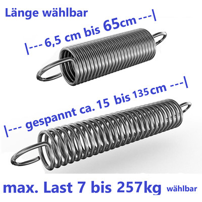 Zugfeder aus Federstahl oder Edelstahl maximale Last wählbar von 7 kg bis 257 kg
