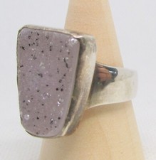 925 Sterling Silver Black Pink Spotted Druzy Quartz Ring Size 7.5 - 14.8g