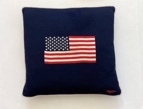 Almohada vintage tejida bandera americana St. John pluma azul plumón 17 x 17 - Imagen 3 de 11