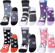 Kids Fuzzy Socks Boys Girls with Grips Non Slip Slipper Socks Cozy Fluffy Winter