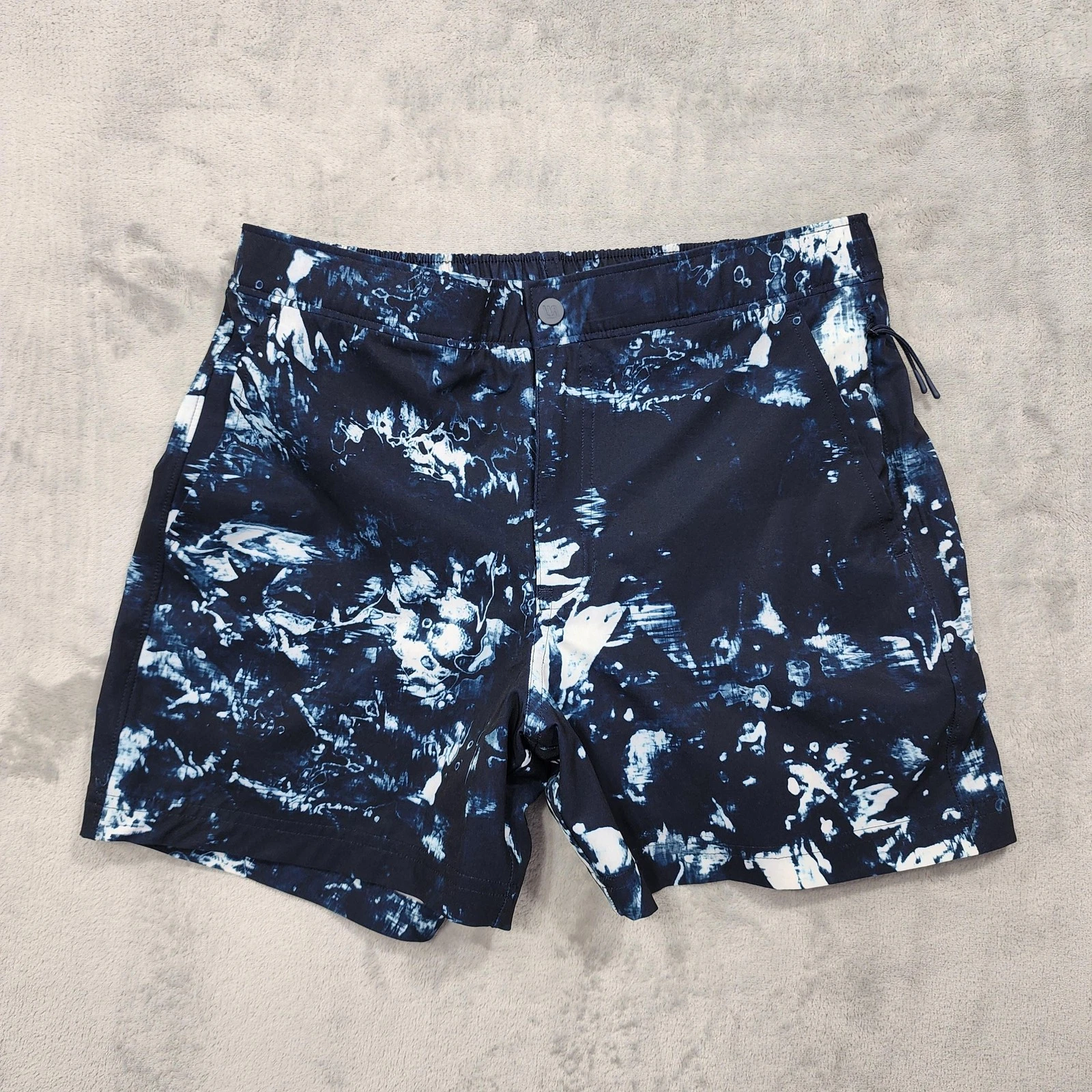 VRST Shorts Mens S Blue Indigo Craft Print 5” Inseam Lined Quick Dry Stretch