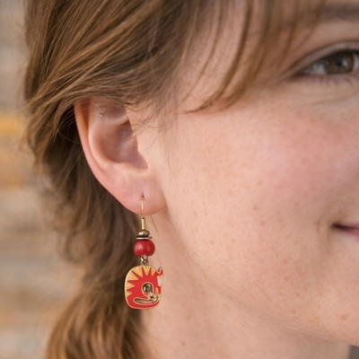 Vtg Laurel Burch Mythical Beast Earrings Hook Cloisonné Enamel Aardvark