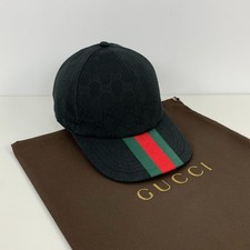 Gucci GG Monogram Center Web Canvas Baseball Cap Head Hat Black Size M