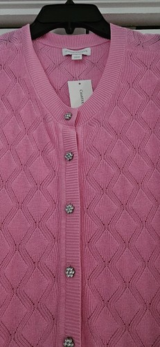 Charter Club Preppy Party Short Sleeve Cardigan Sweater rhinestone buttons XL - Picture 4 of 8