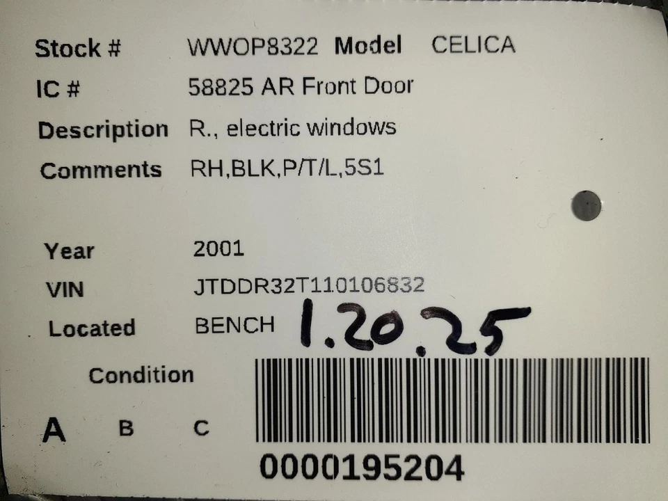 Passenger Right Front Door Electric Windows Fits 00-05 CELICA 599524 Foto 3 de 3