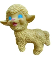 Blue Ribbon Shoe Novelty Co Rubber Promo Toy Squeak Yellow Lamb Sheep Vtg RARE!
