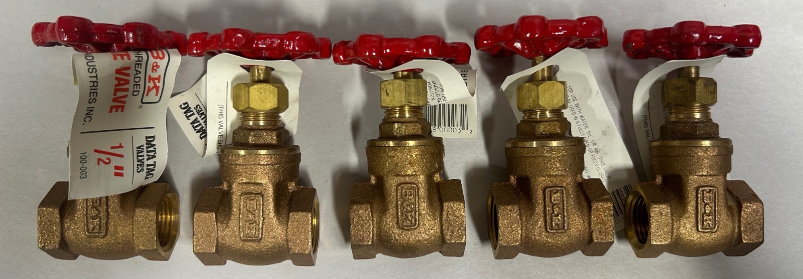 Lot Of "5" New B & K 1/2" Threaded Brass Gate Valve (A20)