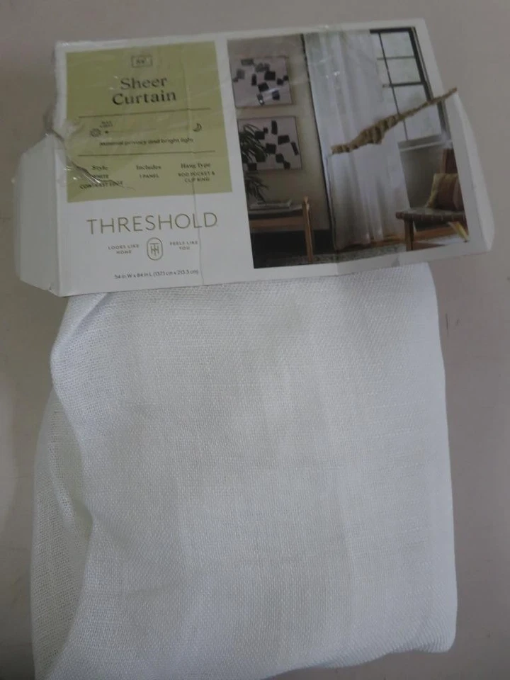Threshold 54" x 84" L Sheer Contrast Edge Window Curtain Panel White/Light Brown - Image 4 of 4