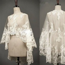 Wedding Lace Jacket White Ivory Wrap Long Sleeves Leaves Appliques Bridal Cloak