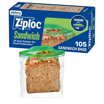 Ziploc Sandwich and Snack Bags, Easy Open Close, Plastic 105 Count, clear