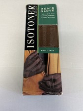 Vintage Isotoner Mens Gloves Brown Knit Lined Flexible Fit In Box Classic XL