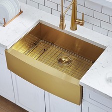 HOTIS Gold Farmhouse Sink, 30 Inch Gold Kitchen Sink,Flat Apron-Front Undermount