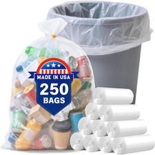 250 Count 30-35 Gallon Clear Trash Bags High Density Can Liners Made in USA