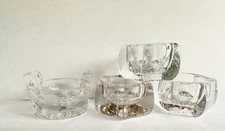 4 Open Salt Cellar Clear Glass Star Hexagon Antique Vintage