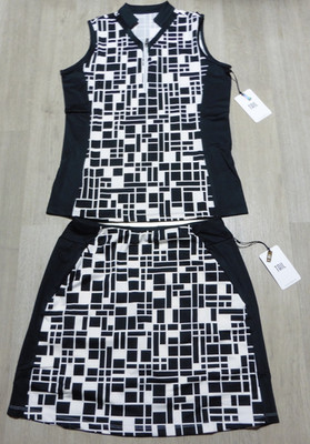 TAIL Women's Small 2 Piece Florentina S/L Top Daph Skort Black White NWT