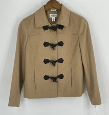 NWT Talbots 4P 100 Pure Camel Hair Short Blazer Jacket Toggle Close Flaw 248