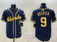 New S-2XL Bob Uecker 9 Milwaukee Brewers Navy Baseball Jersey Men's