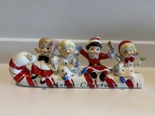 Vintage COMMODORE Merry Christmas Angels/Children/Kids On Candy Cane Sleigh/Sled