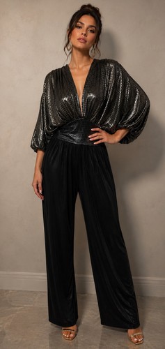 Vintage 1980s Disco Nights Gold Black Draped Jumpsuit XL Size 16