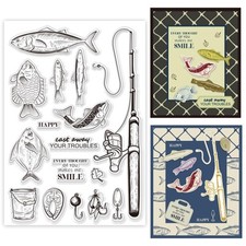 Fishing Clear Stamps Fishing Tools Silicone Stamps 6.3x4.3 inch Cards Making