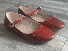 Size 13 Girls Ballet Flats Red Glitter Mary Jane Fancy Dress Shoes