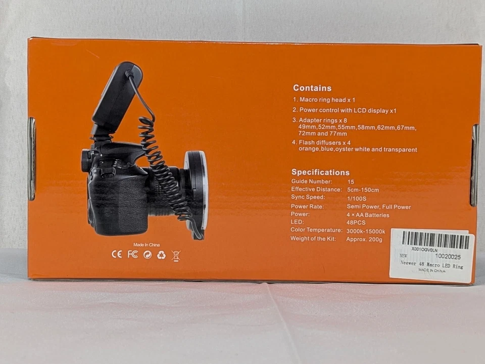 Neewer RF-550 Macro LED Ring Flash w/ LCD Display Screen Adapter Rings - Image 4 of 4