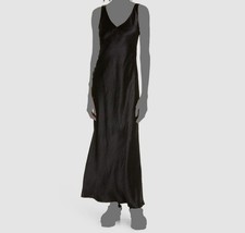  428 Vince Women's Black Satin Sleeveless V-Neck Slip Dress Size S