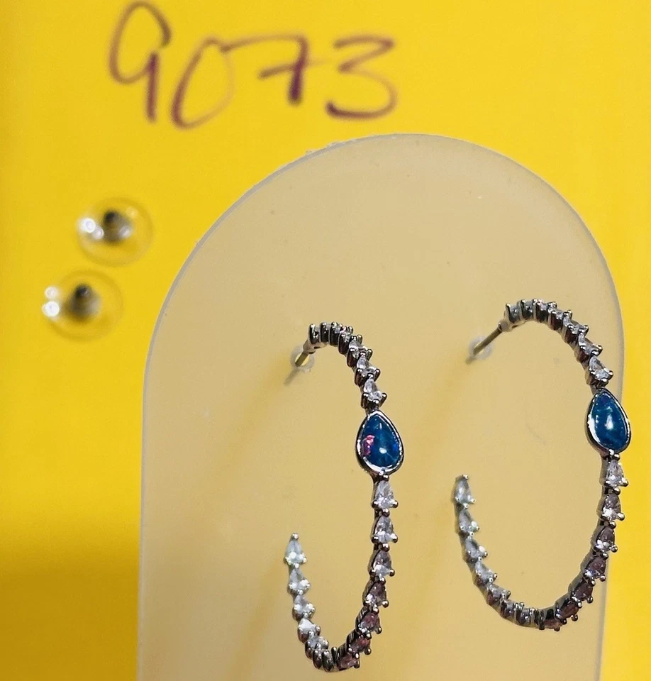 NUEVO EN CAJA Pendientes de aro Bomb Party RBP ópalo de fuego azul y circonita cúbica rodio pl Foto 2 de 4