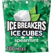 ICE BREAKERS Ice Cubes Spearmint Sugar Free Chewing Gum Pouch, 8.11 oz 100 Piec