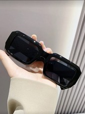 Oversized Square Black Sunglasses, Solid Tinted Plastic Frame  Lens, Women