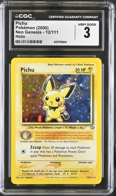 Pichu 12/111 Holo Rare Neo Genesis 2000 Vintage Pokemon Sugimori CGC 3 Very Good